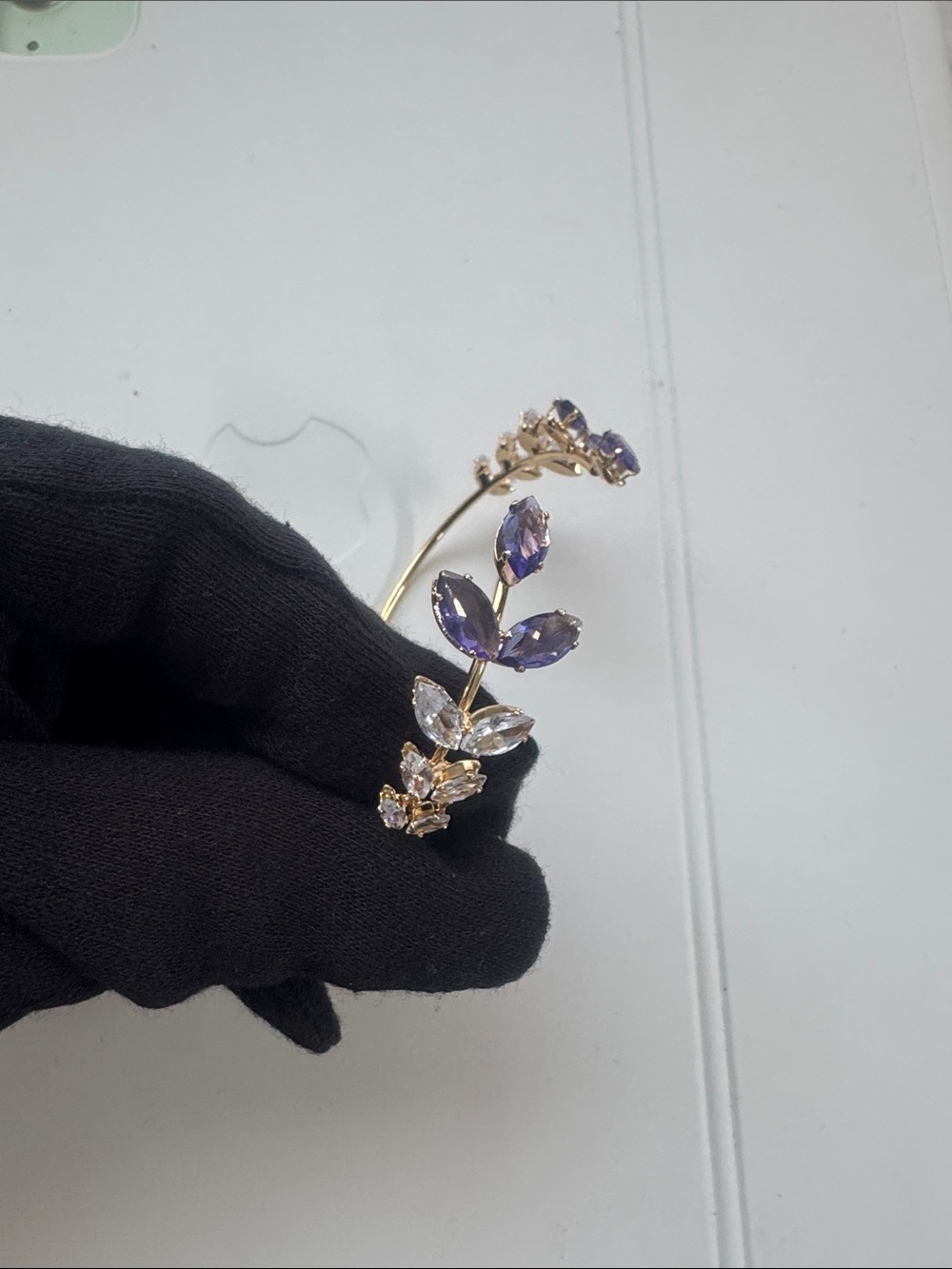 New Gold-Tone Floral Brooch with Purple and Clear Stones - Women Jewelry
